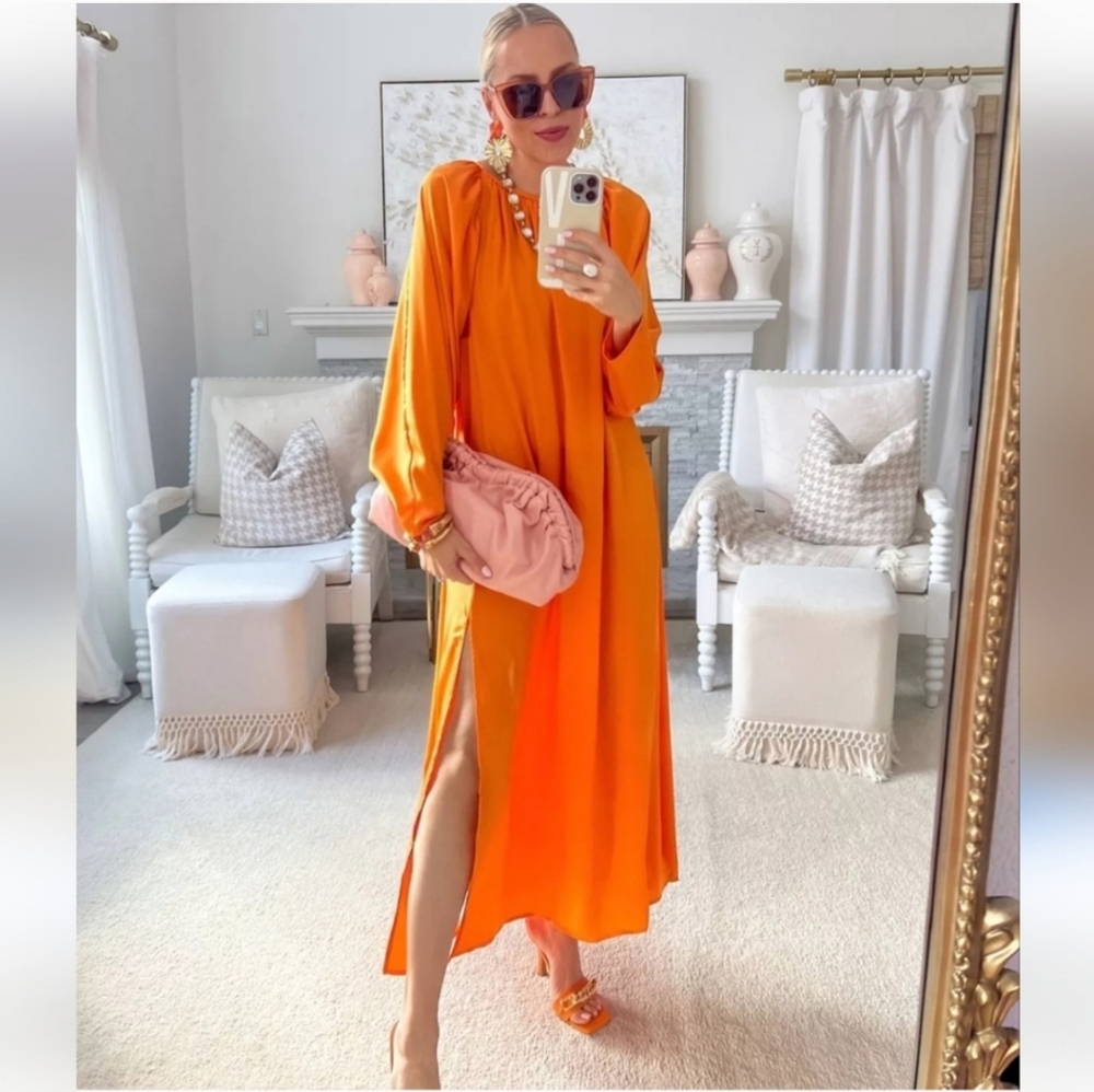 NWT H&M voluminous orange satin maxi dress